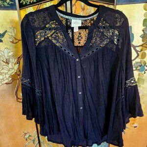 Bell sleeve button down peasant blouse XL